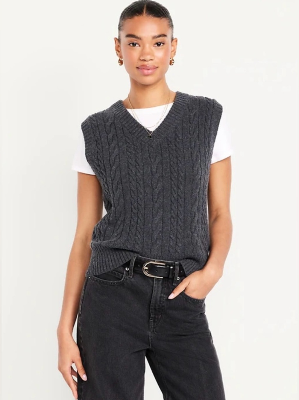 Old Navy Wool-Blend Cable-Knit Vest Sleeveless - Charcoal - size Medium